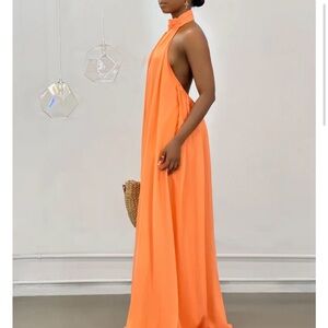 Elegant Orange Halter Jumpsuit